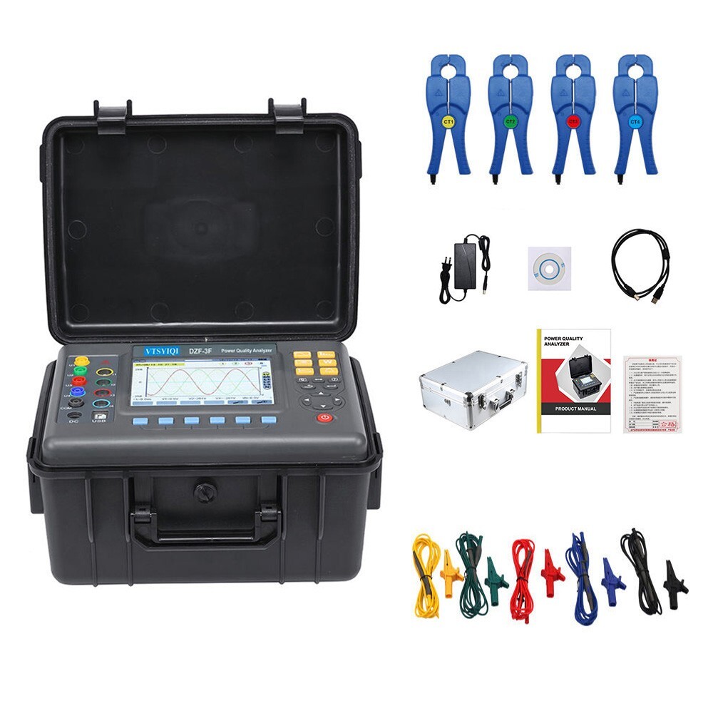 3 Phase Power Quality Analyzer with AC Current Clamp 0.10A~100A USB Interface