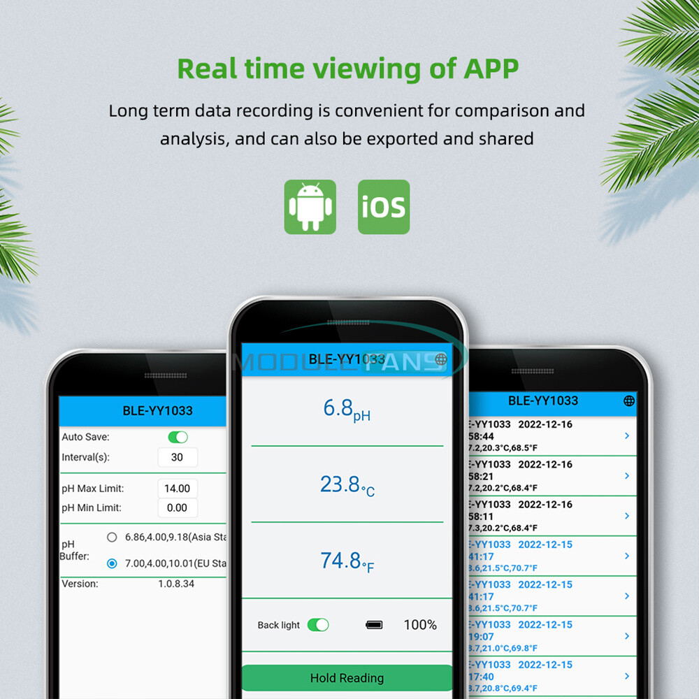 Smart Soil PH Meter 0.0~14.0pH Bluetooth Soil Data Logger Temp Acidity Analyzer