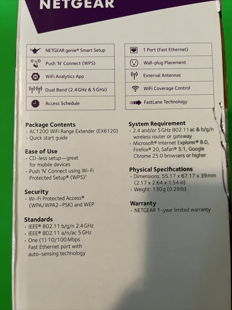 NETGEAR EX6120 Wi-Fi Range Extender Essentials Edition - Open Box