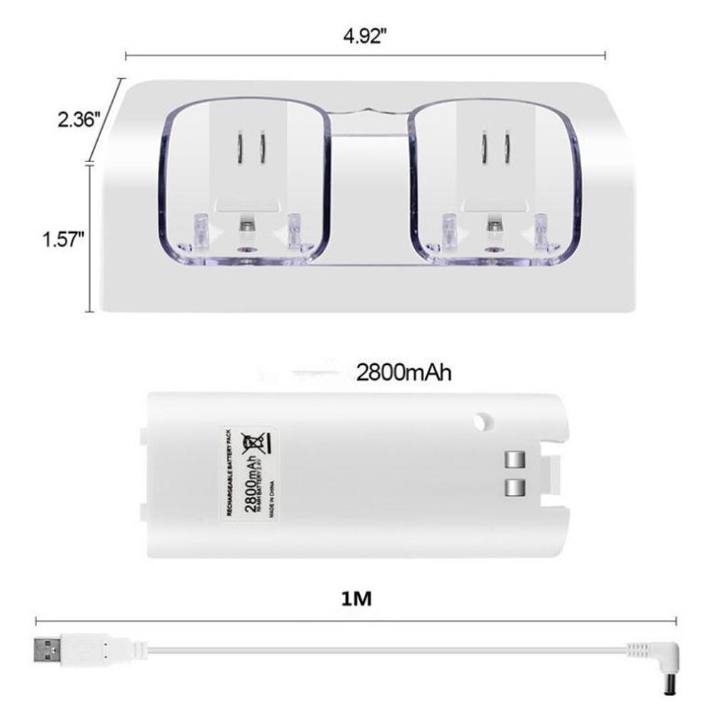 Dual Charger Charging Dock Station + 2 Battery For Wii / Wii U Remote Controller
