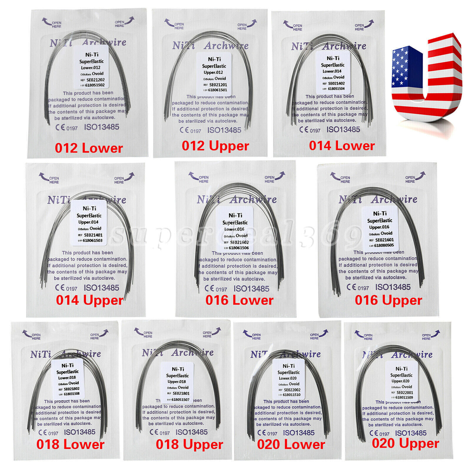 100PCS Dental Orthodontic Round Arch Wire Super Elastic NITI Ovoid Form Sizes US