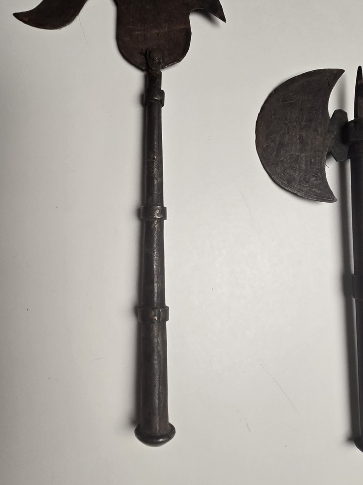 VINTAGE ELEPHANT GOAD (ANKUS) & BATTLE AXE W/ SILVER INLAY A96