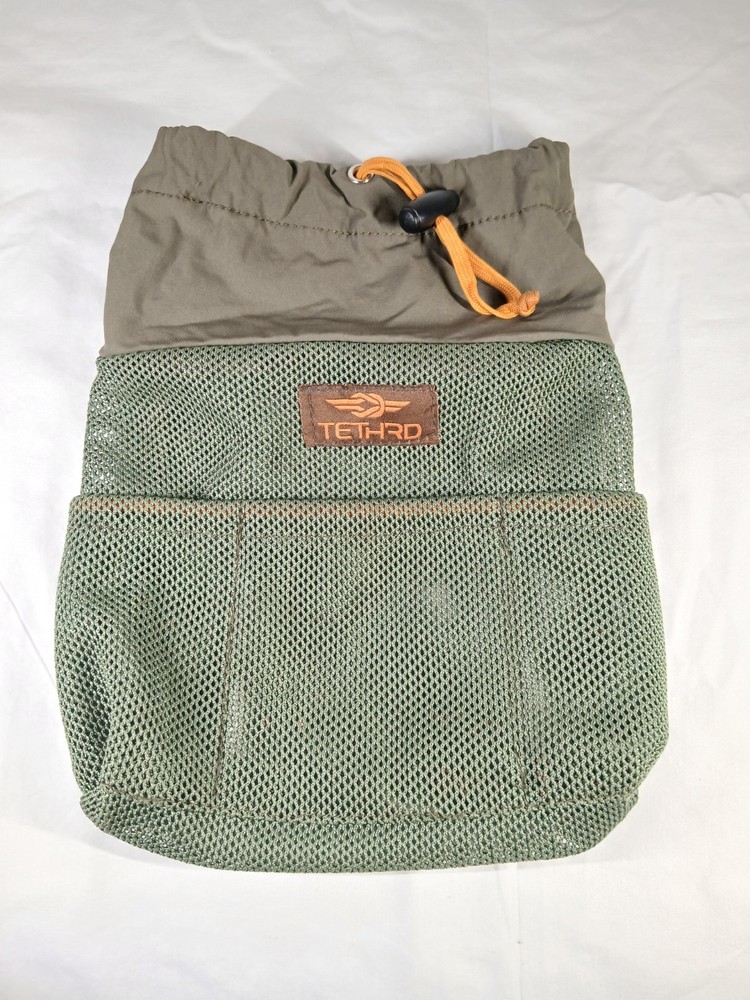 Tethrd sys hauler  Pouch Drawstring Closure 3 Pockets Green Brown Logo Patch