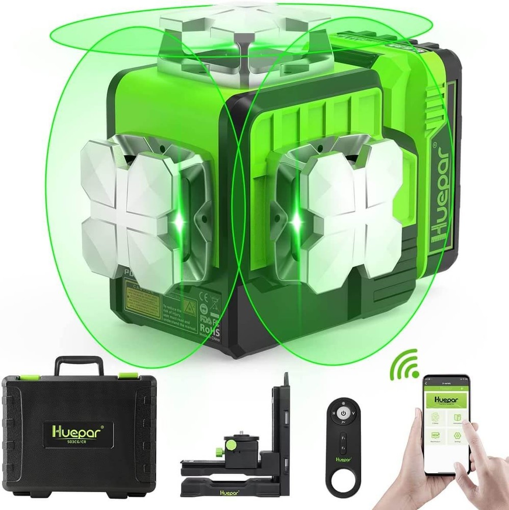 Huepar 3D Green Self-leveling Laser Level with Bluetooth & Remote Control P03CG
