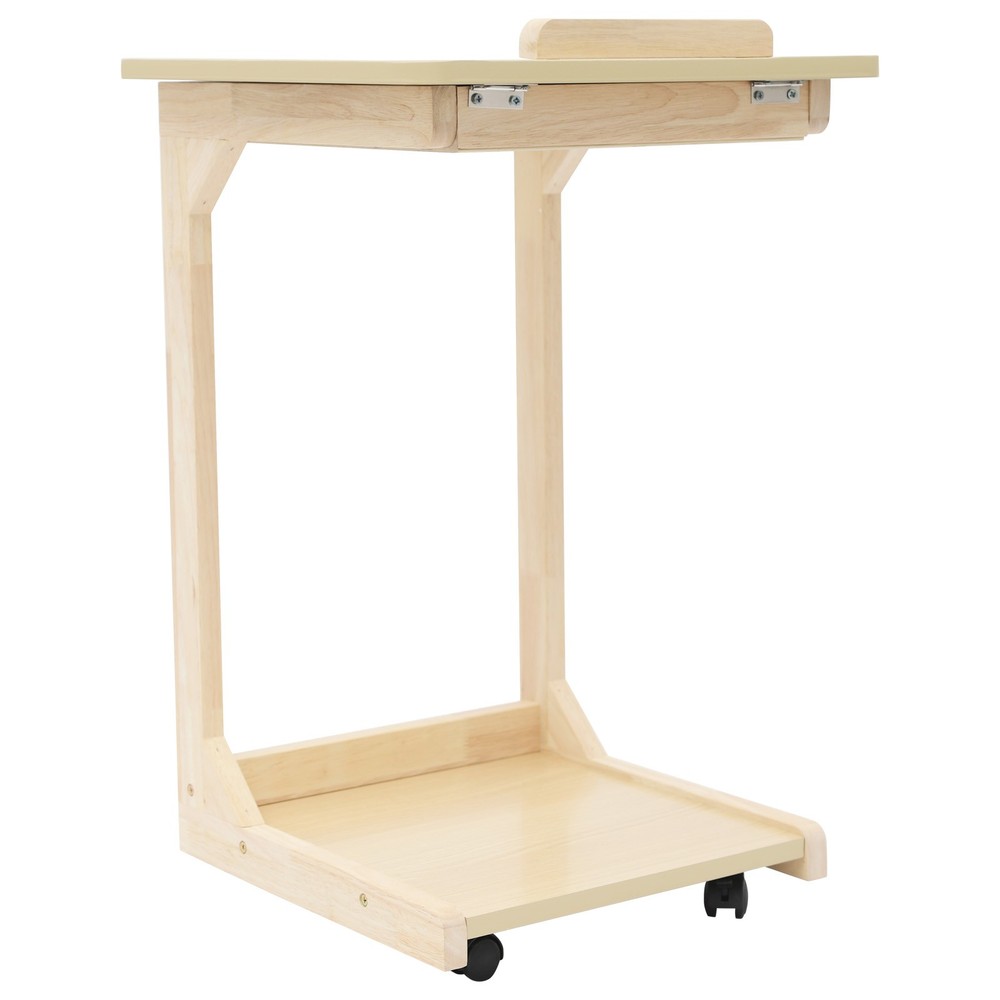 2-tier C Shaped Table Adjustable Angle C Table with Wheels 25kg Load Couch Table