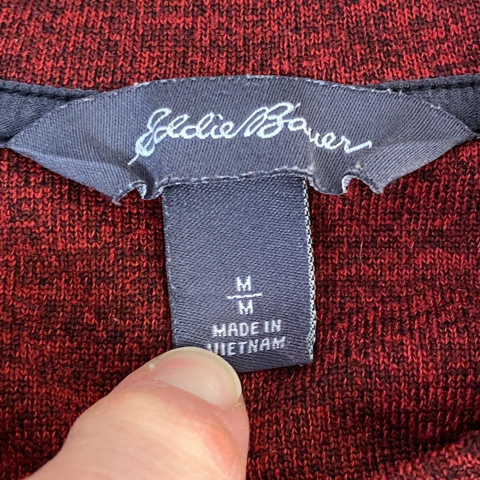 Eddie Bauer Henley Shirt Mens Medium Red Heathered Long Sleeve Performance