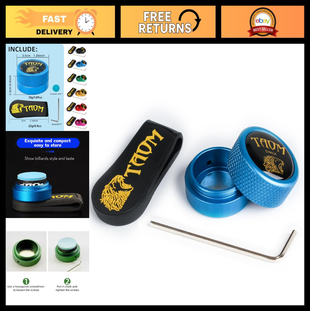 Round Magnetic Pool Chalk Holder - Mini Billiards Accessory Case & Tip Container