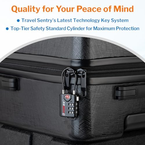 TSA Approved Cable Luggage Locks, Re-settable Combination with Black 2 Pack