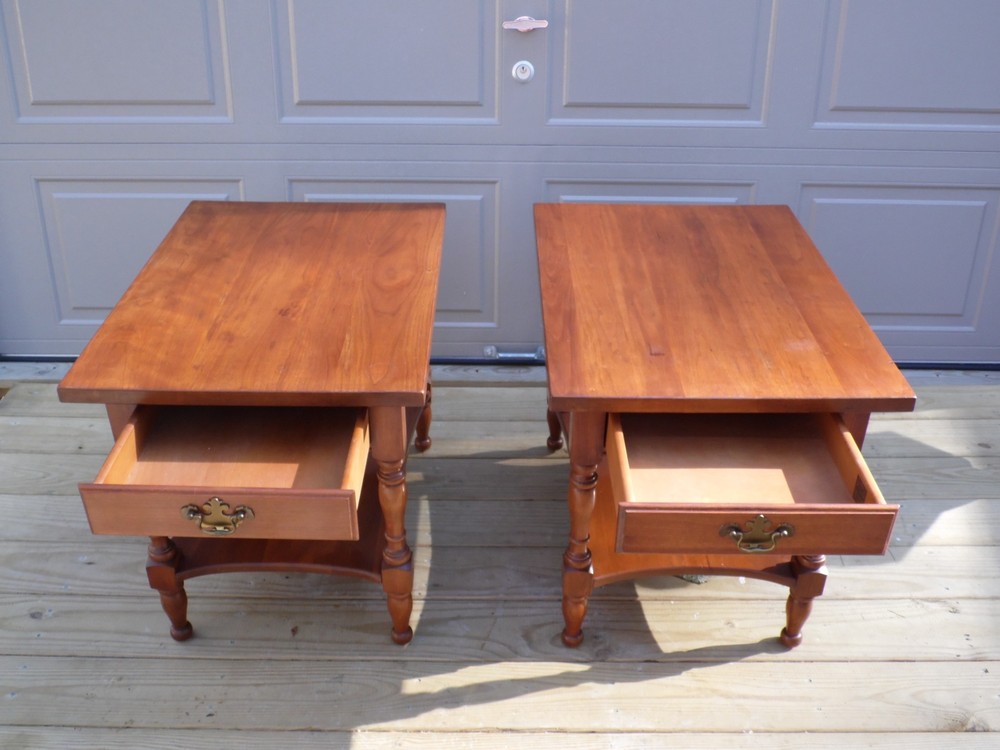 Vintage Pair Harden Solid Cherry 2 Tier End Tables Nightstands