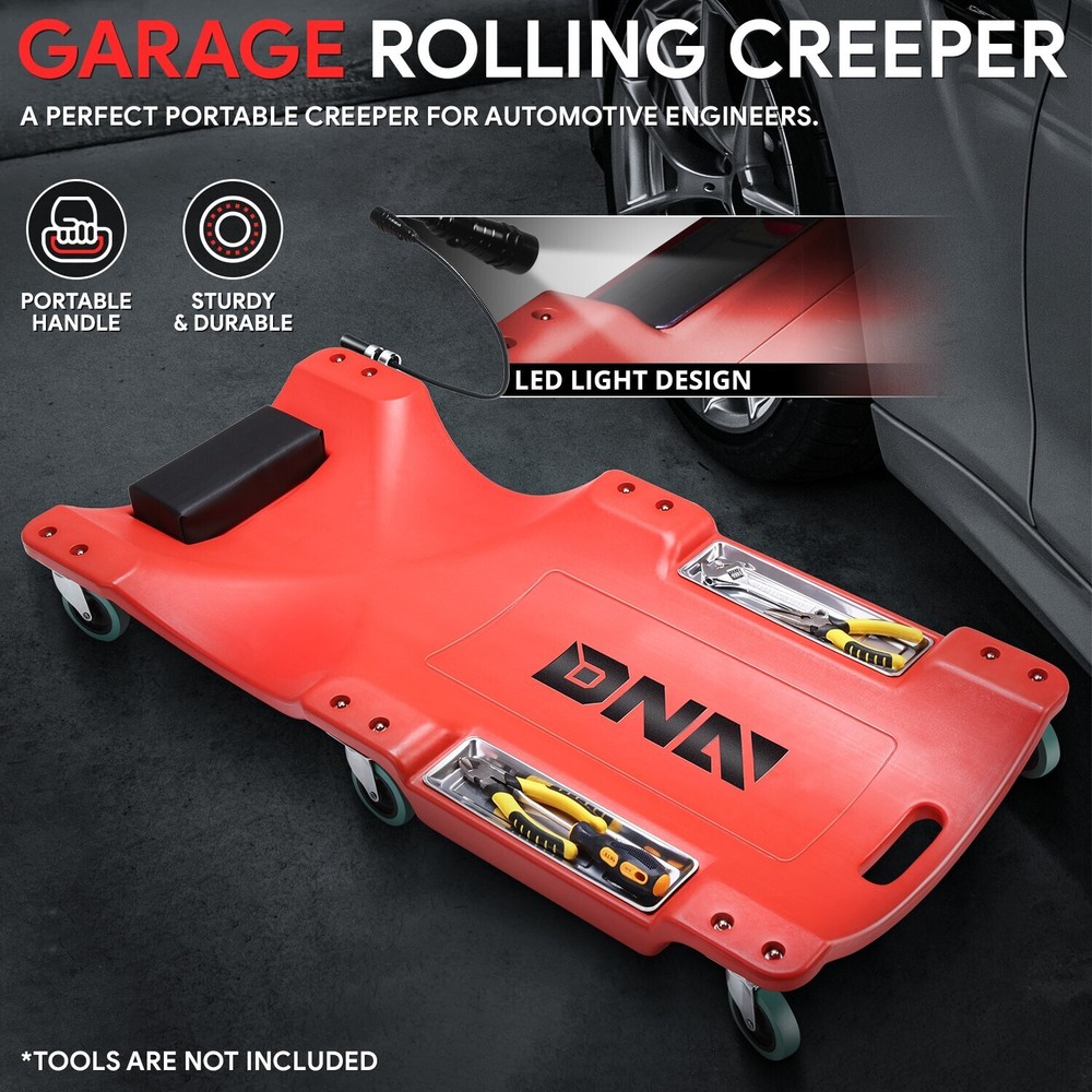Red 40" Pockets Workshop Plastic Floor Creeper With Swivel Casters+Portable Side