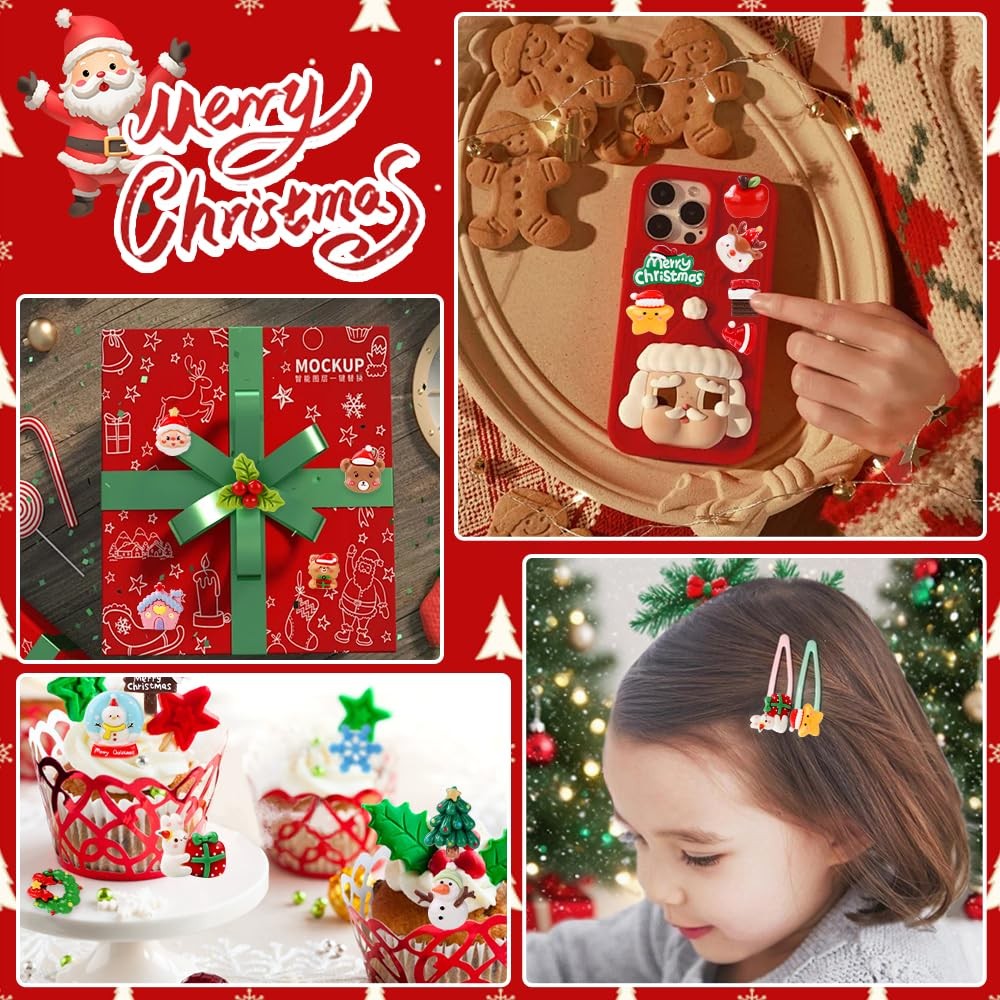 Vellibring 120PCS Christmas Cute Resin Flatback Slime Small,