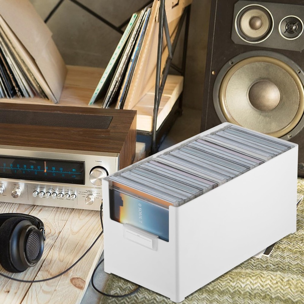 CD Storage Box Plastic Stackable CD Organizer Holds 27 CDs CD Storage Case Ho...