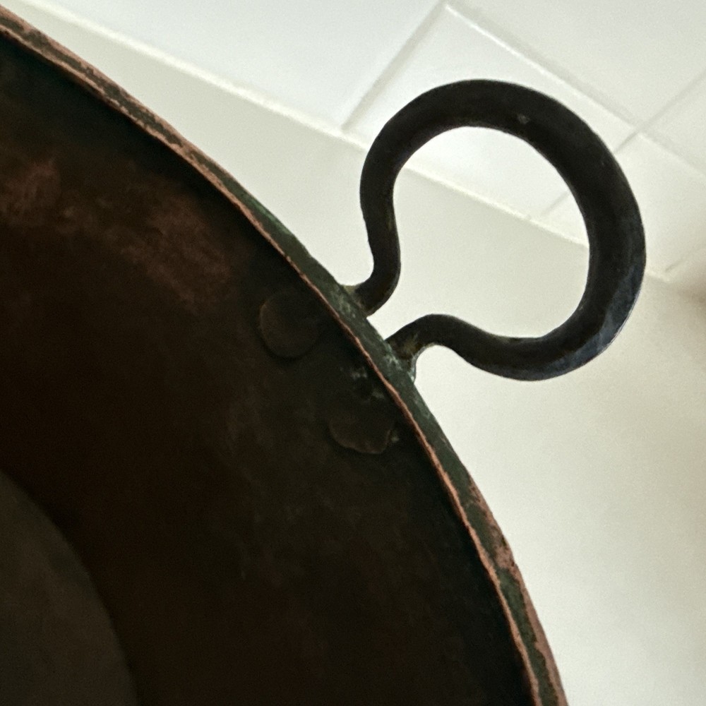 Rustic Hand Crafted Hammered Copper Pot with Riveted Handles 9” diameter