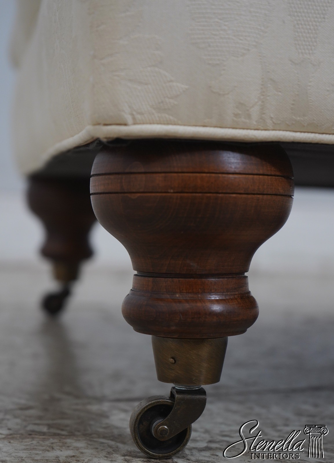 70448: ETHAN ALLEN Off White Tufted Damask Ottoman