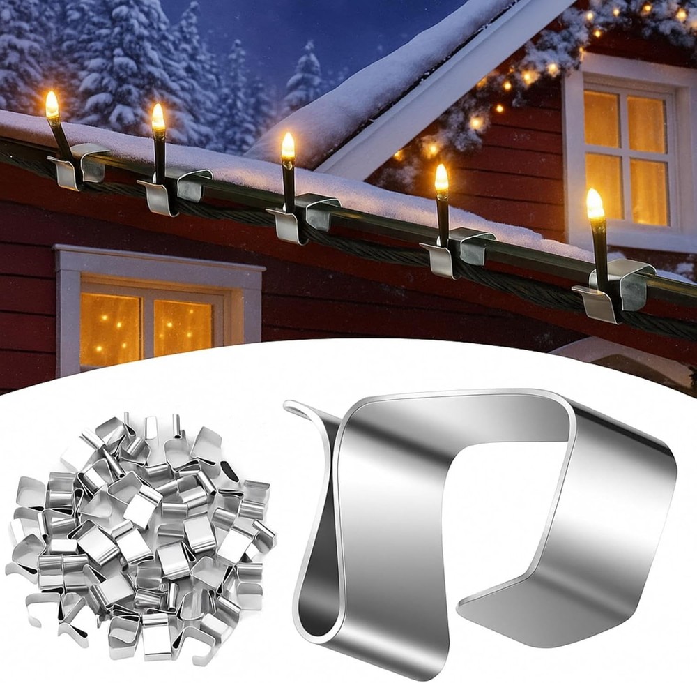 100 Pcs Lights Gutter Hook Clips for Hanging Outdoor Holiday Galvanized Lights R