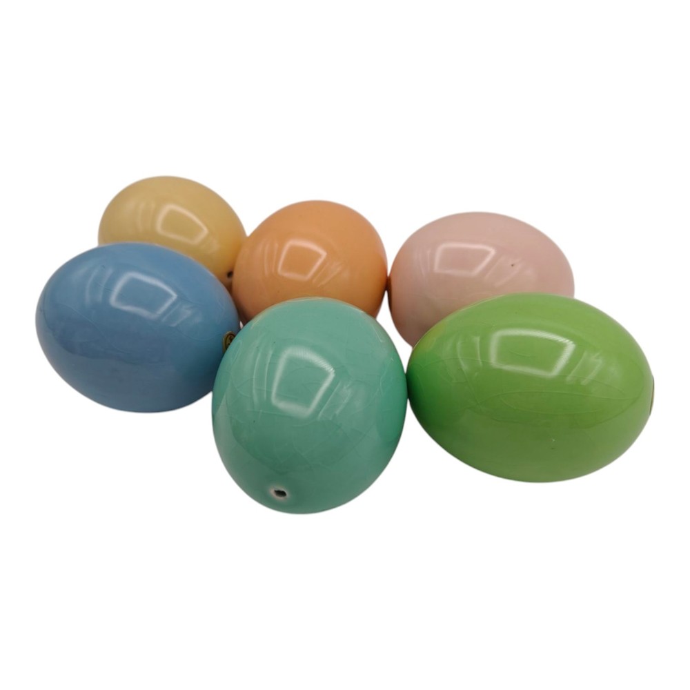 EASTER DECOR 6 PC Glossy Ceramic Eggs Pastels Have Crazing