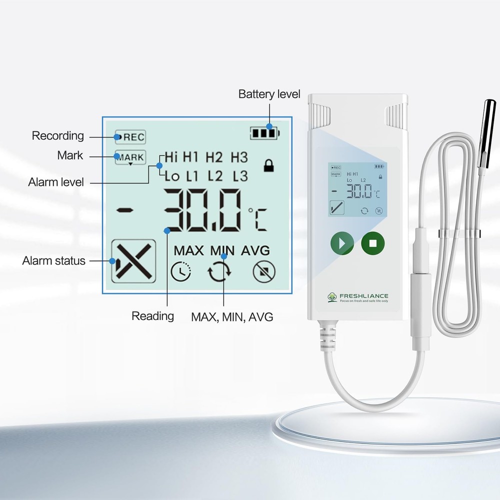 Freshliance Digital Temperature Data Logger, Reusable Atlas Log -30