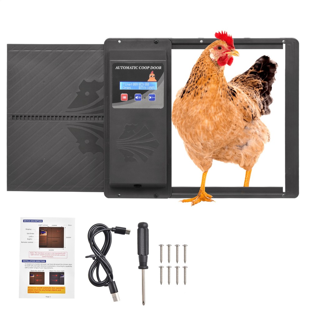 Extra Large Battery Automatic Chicken Coop Door Poultry Gate W/ Timer