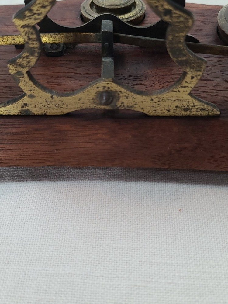 Antique Postal Scale Brass W/Walnut Base and Weights