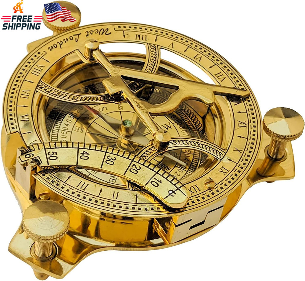 3" Sundial Compass - Solid Brass Sun Dial Rustic Vintage Home Decor Gifts Fully
