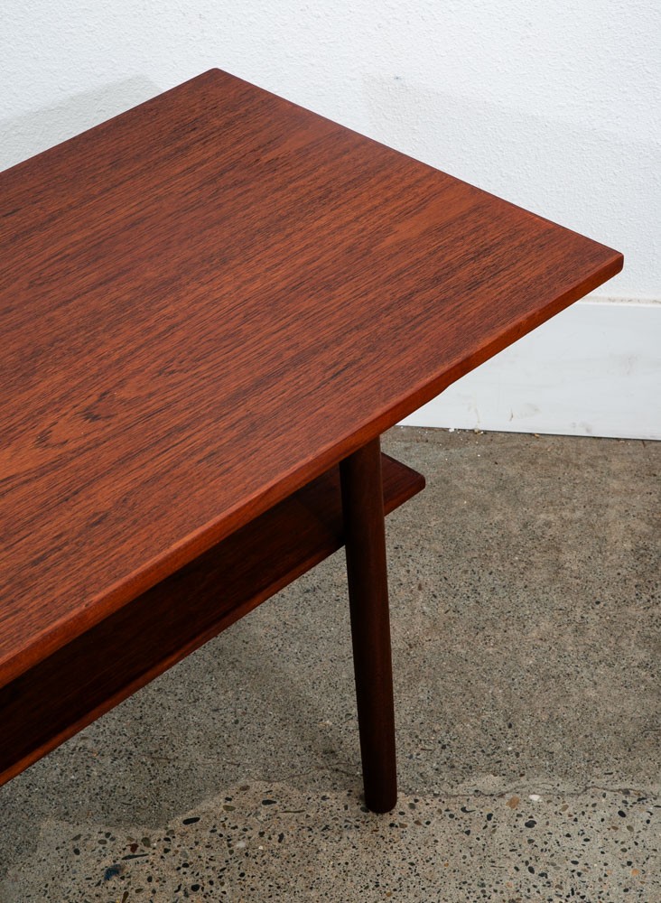 Mid Century Danish Modern Coffee Table Solid Teak Denmark Surfboard Shelf Mcm M