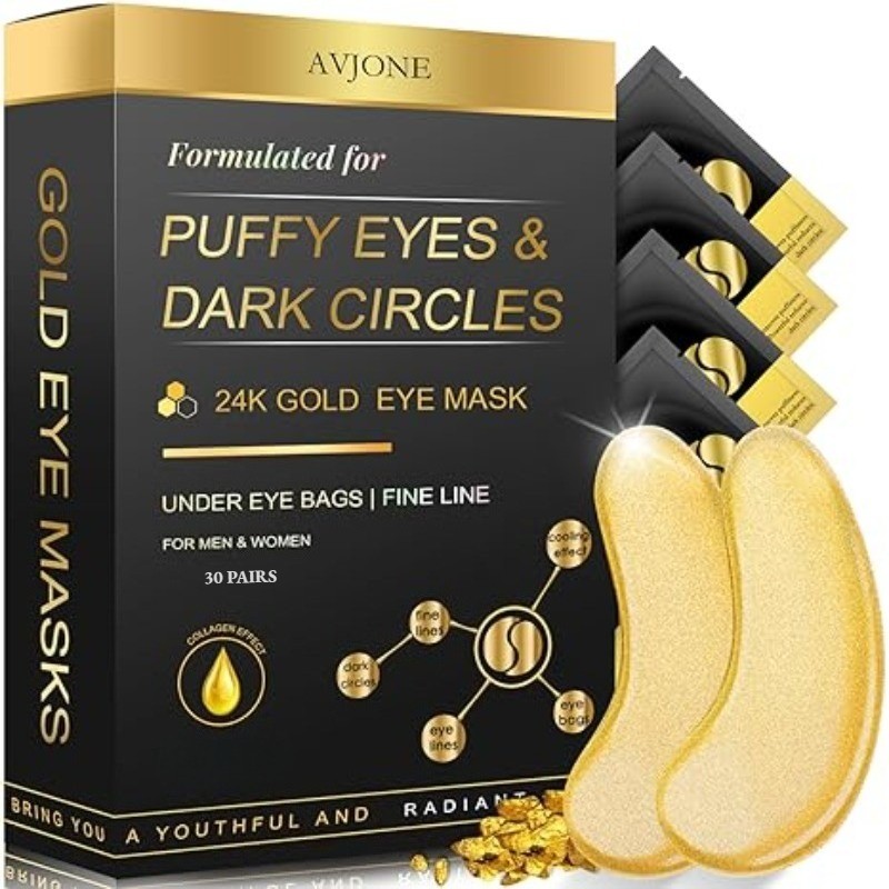 24K Gold Under Eye Patches - 30 Pairs Treatment for Dark Circles & Puffy Eyes