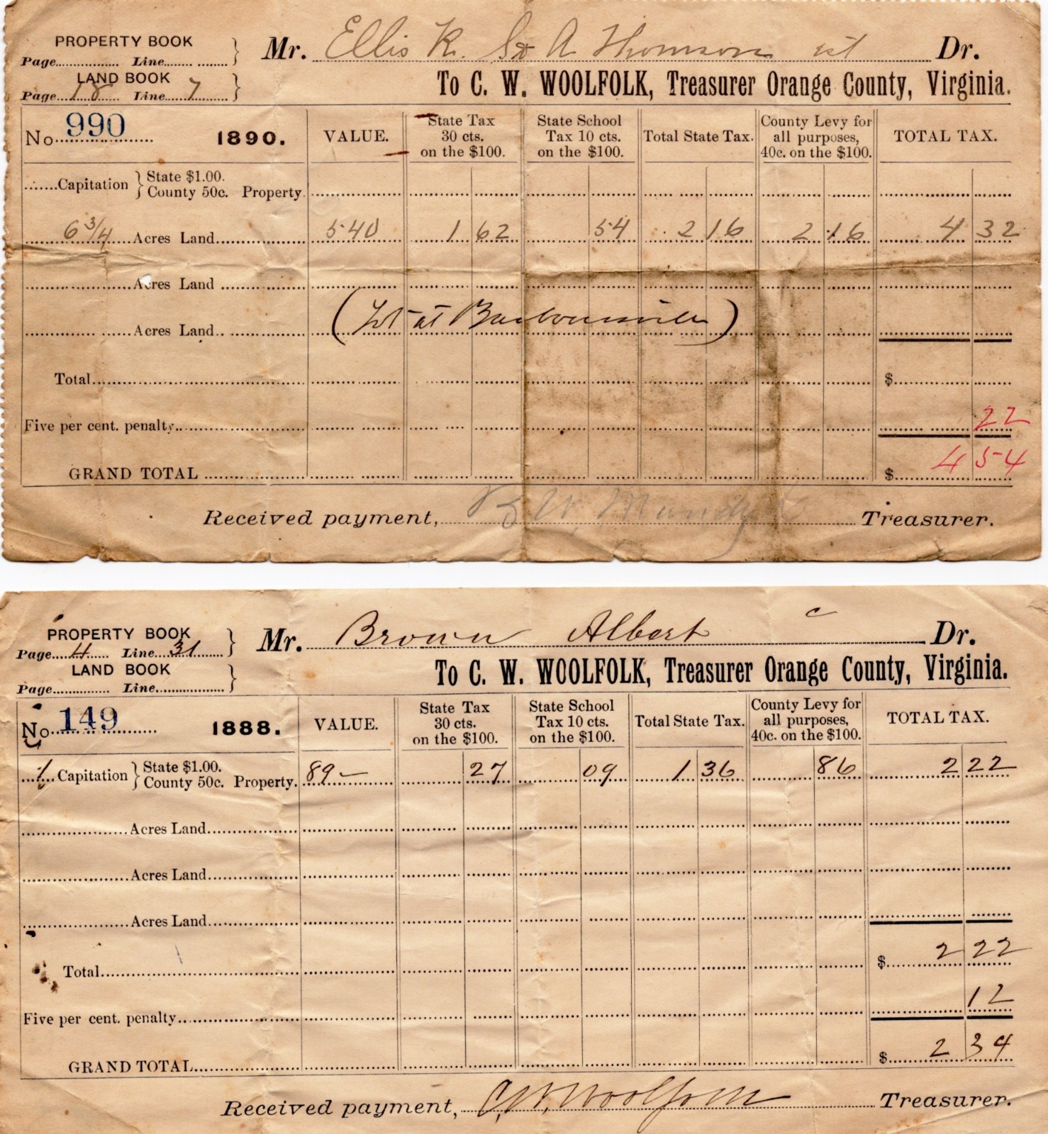 Virginia Ephemera Lot 1870–1920 – Orange, Albemarle, Somerset, Barboursville