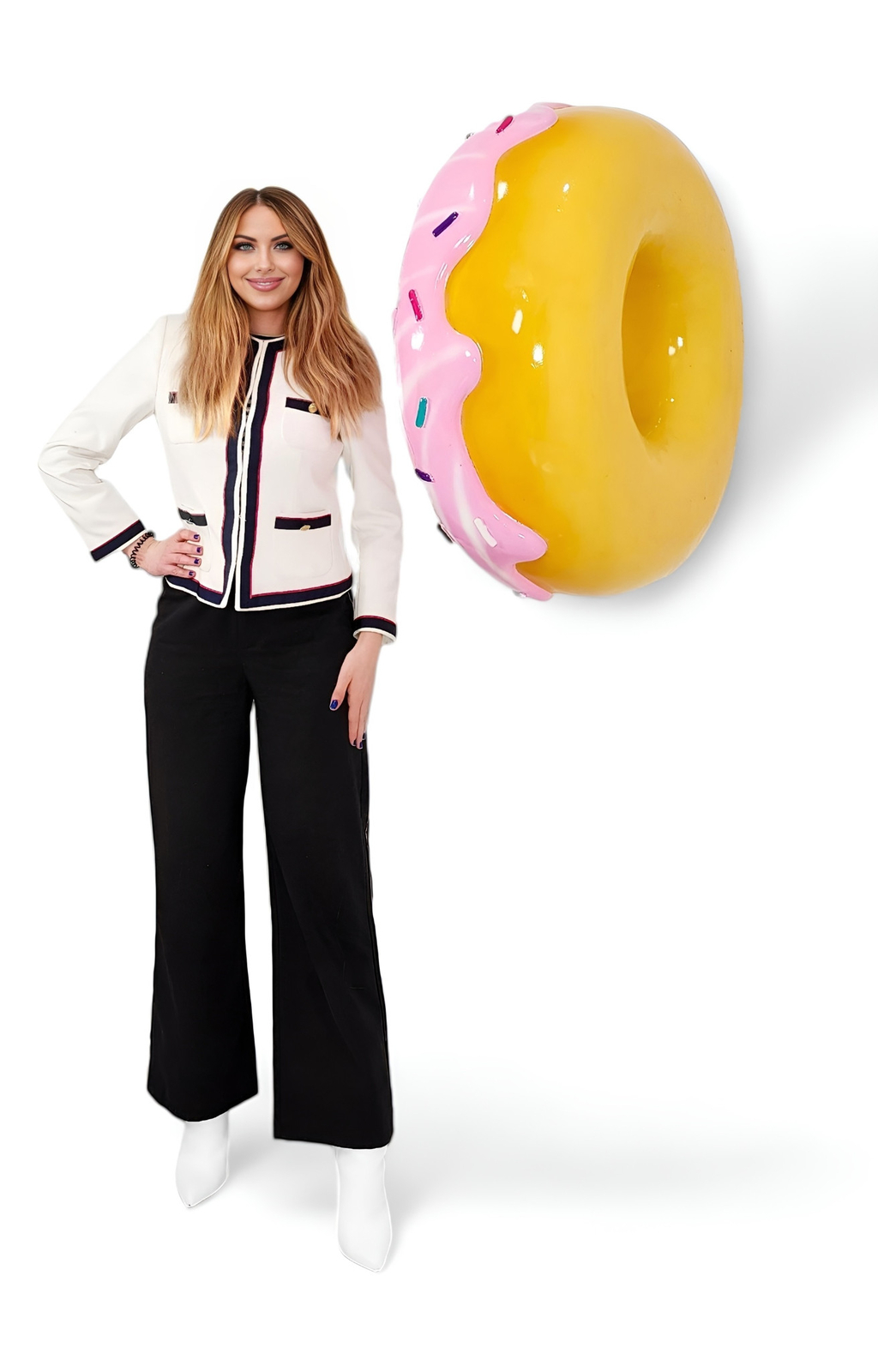 Donut Statue Large Sculpture Hanging Pink Donuts w/ Sprinkles Indoor & Out 30"