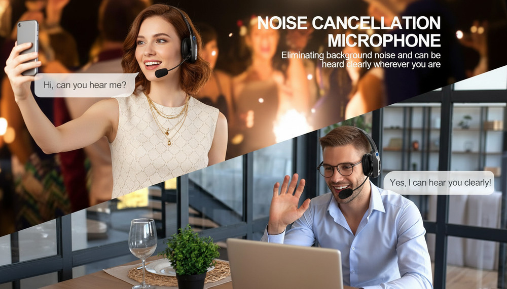 Trucker Wireless Bluetooth Headset w/Mic Noise Canceling Long Battery Handfeed