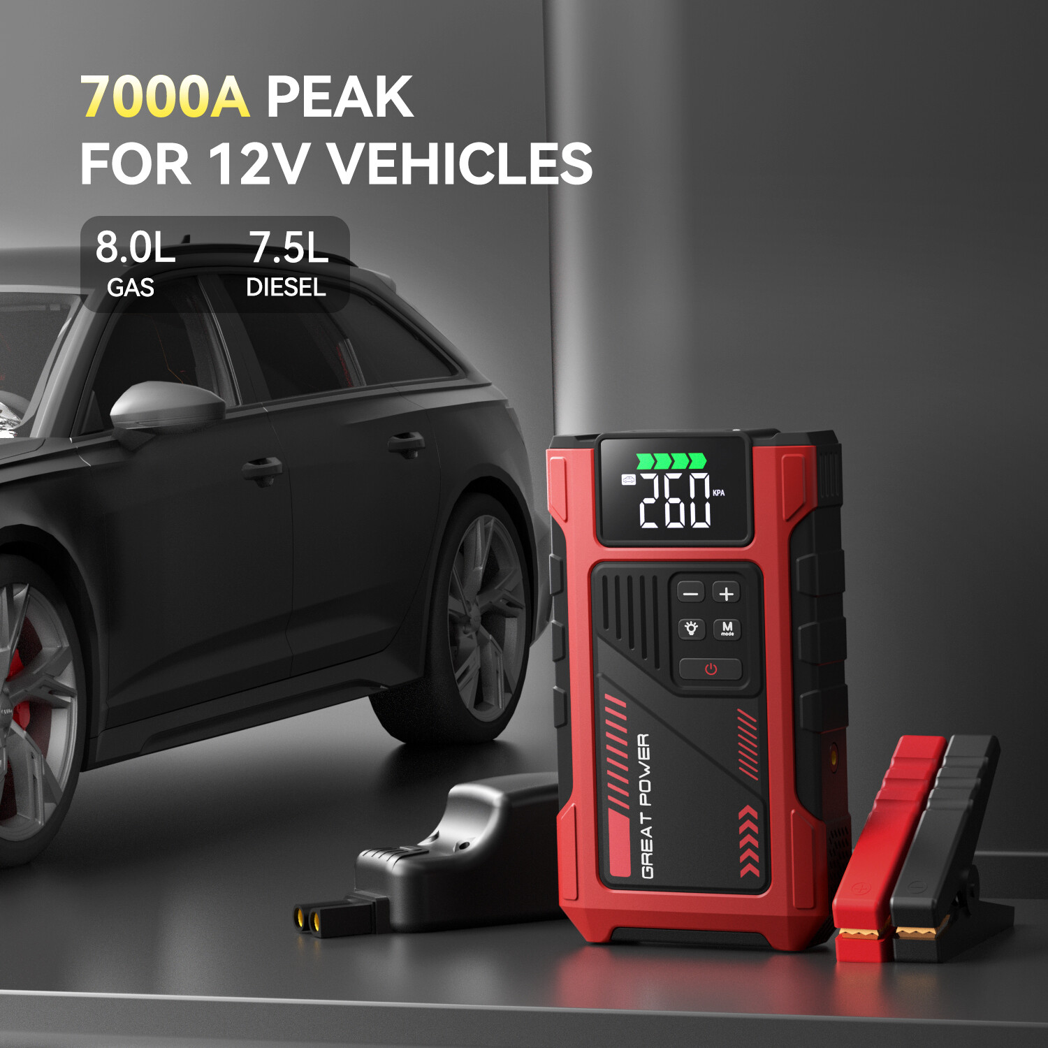 Car Jump Starter with Air Compressor Battery Pack Charger Tire Inflator 7000Amp