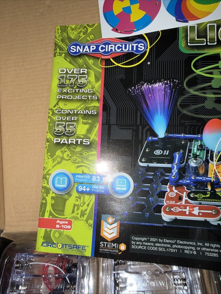 Snap Circuits LIGHT Electronics Exploration Kit Opened Box SCL-175 Fiber Optics