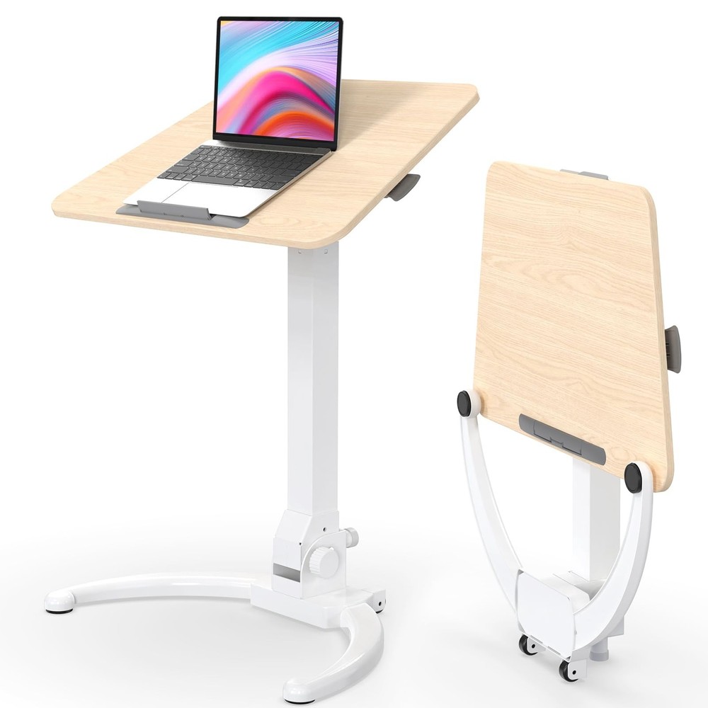 JOY worker Foldable Mobile Standing Desk, Pneumatic Height Adjustable Sit Sta...