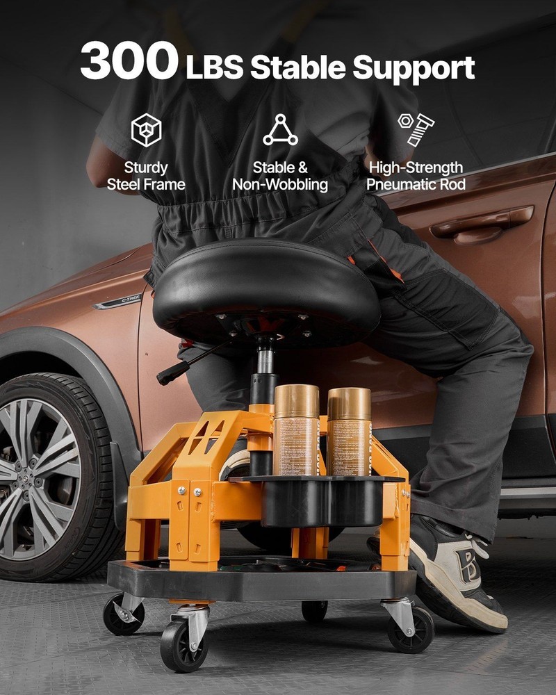 Rolling Repair Stool 300lb Capacity Garage Ready Height Adjustable Feature