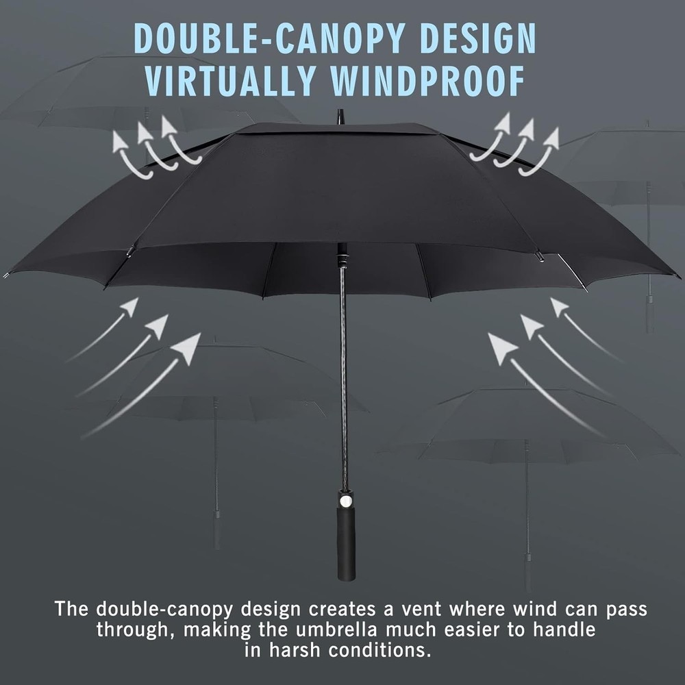 64" Automatic Open Golf Umbrella Large Vented Waterproof Windproof Double Canopy
