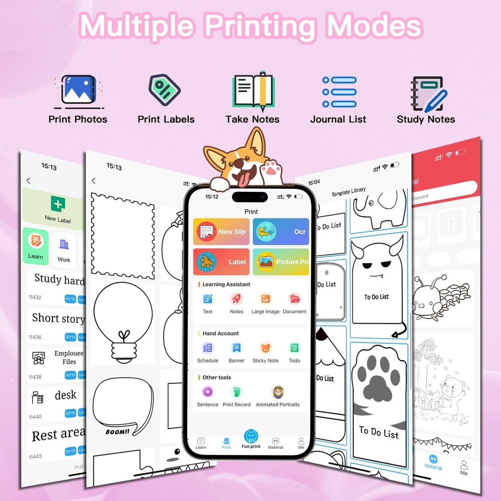 Lebt Mini Printer Sticker Print Pod with 6 Rolls MiNi, Pink