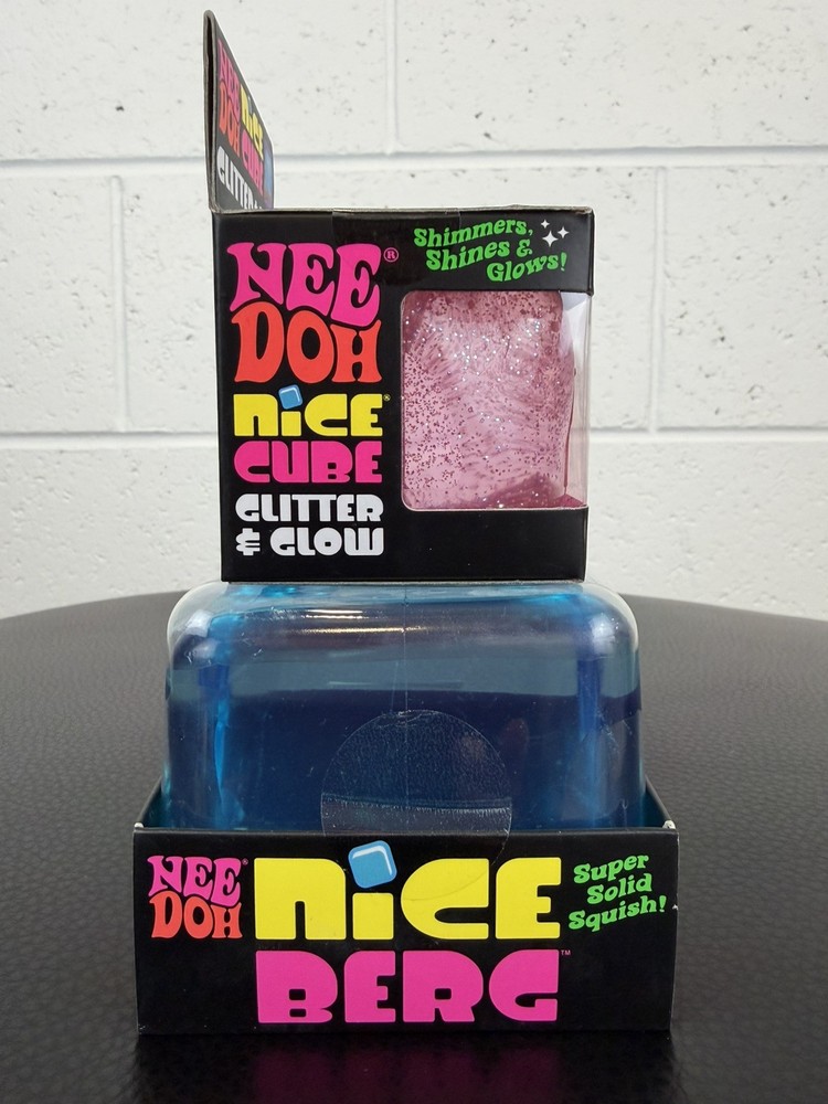 Bundle of 2 NeeDoh Nice Cube Squishy Glitter 🩷& Glow and Nice Berg Cube💙