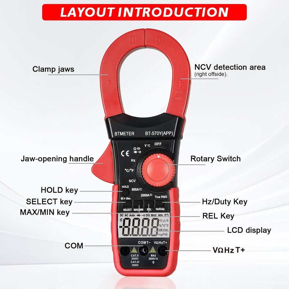 Digital Clamp Meter Multimeter 2000A 2000V TRMS AC DC Current Volt Amp 6000Count