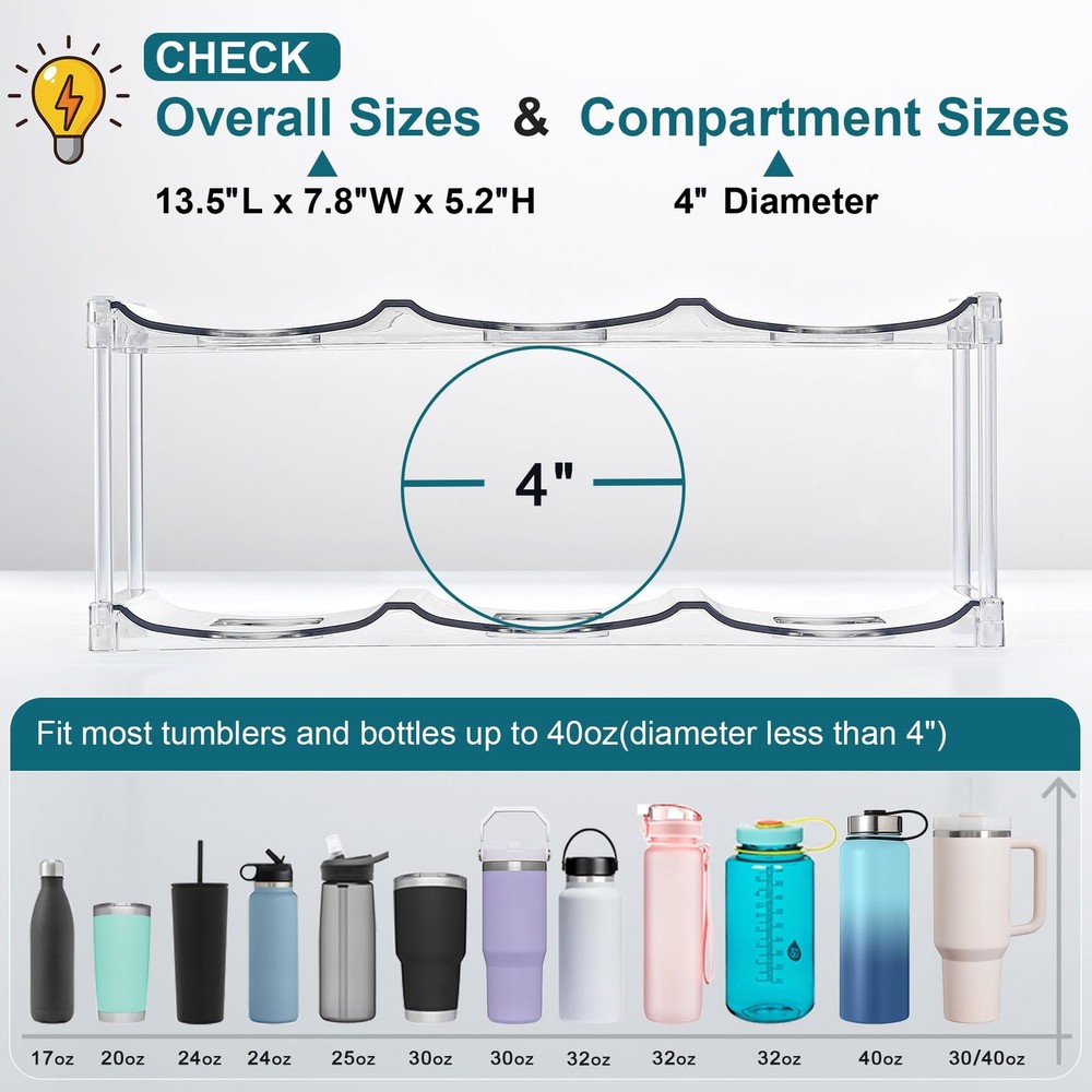 LARGER Compartment - Stackable Water Bottle Organizer Holder - for Stanley & ...
