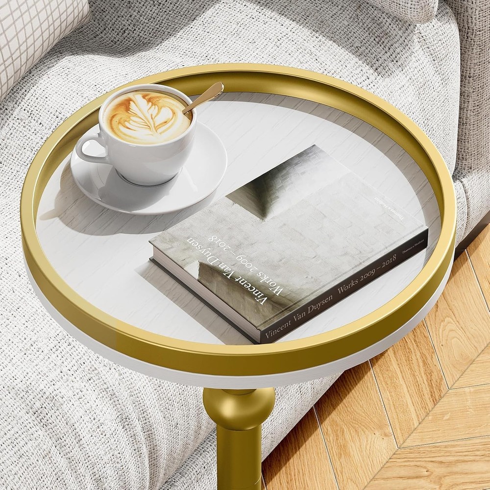 Small Round Side Table Coffee Drink Table Small Spaces Modern Night Stand W/