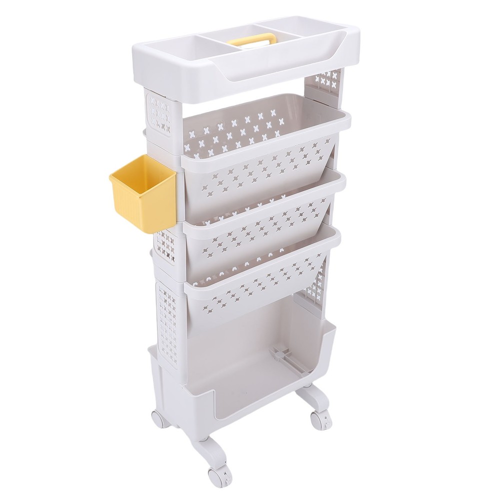 Rolling Book Cart 5 Tier PP Multi-Functional Movable Storage Book Rack Utility