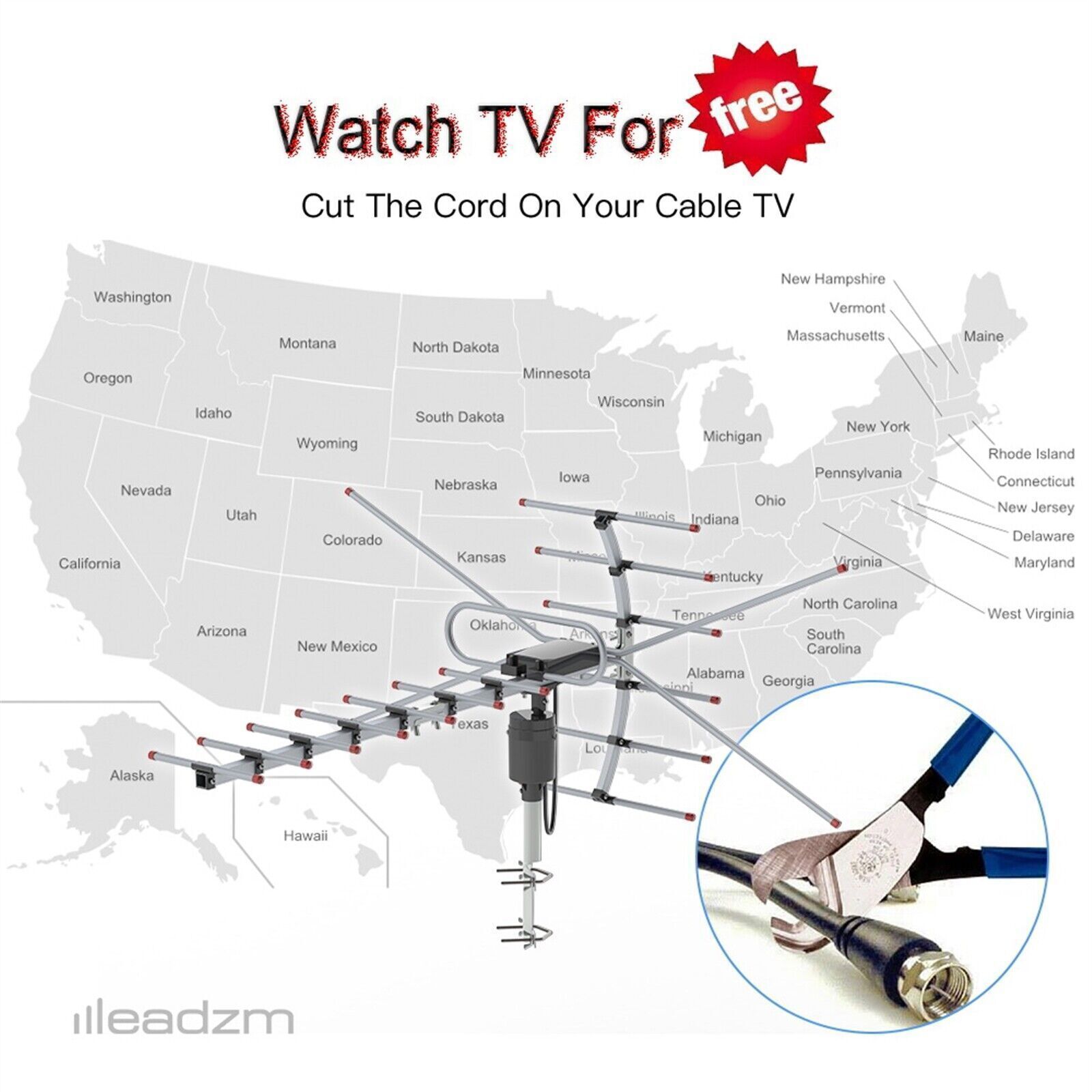 990 Miles Amplified Outdoor TV Antenna Motorized V/UHF HDTV 1080P 4K 360° Rotate