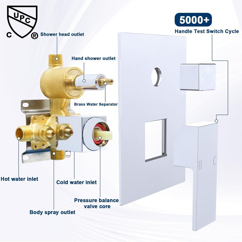 Drettyer Brushed Nickel Solid Brass 3 Way Outlet Function Shower Diverter Val...