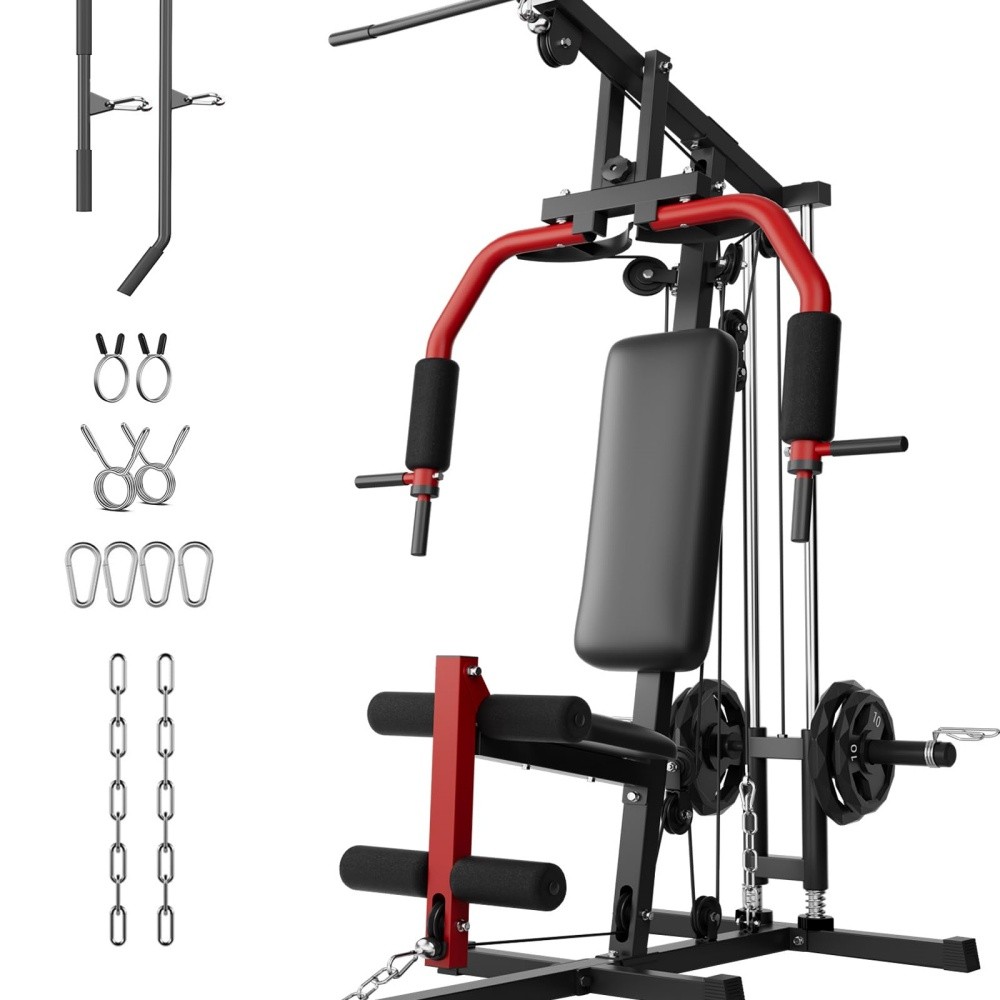 Multifunctional Home Gym with 400 LB Weight Stack & Dual-Function Arm Press