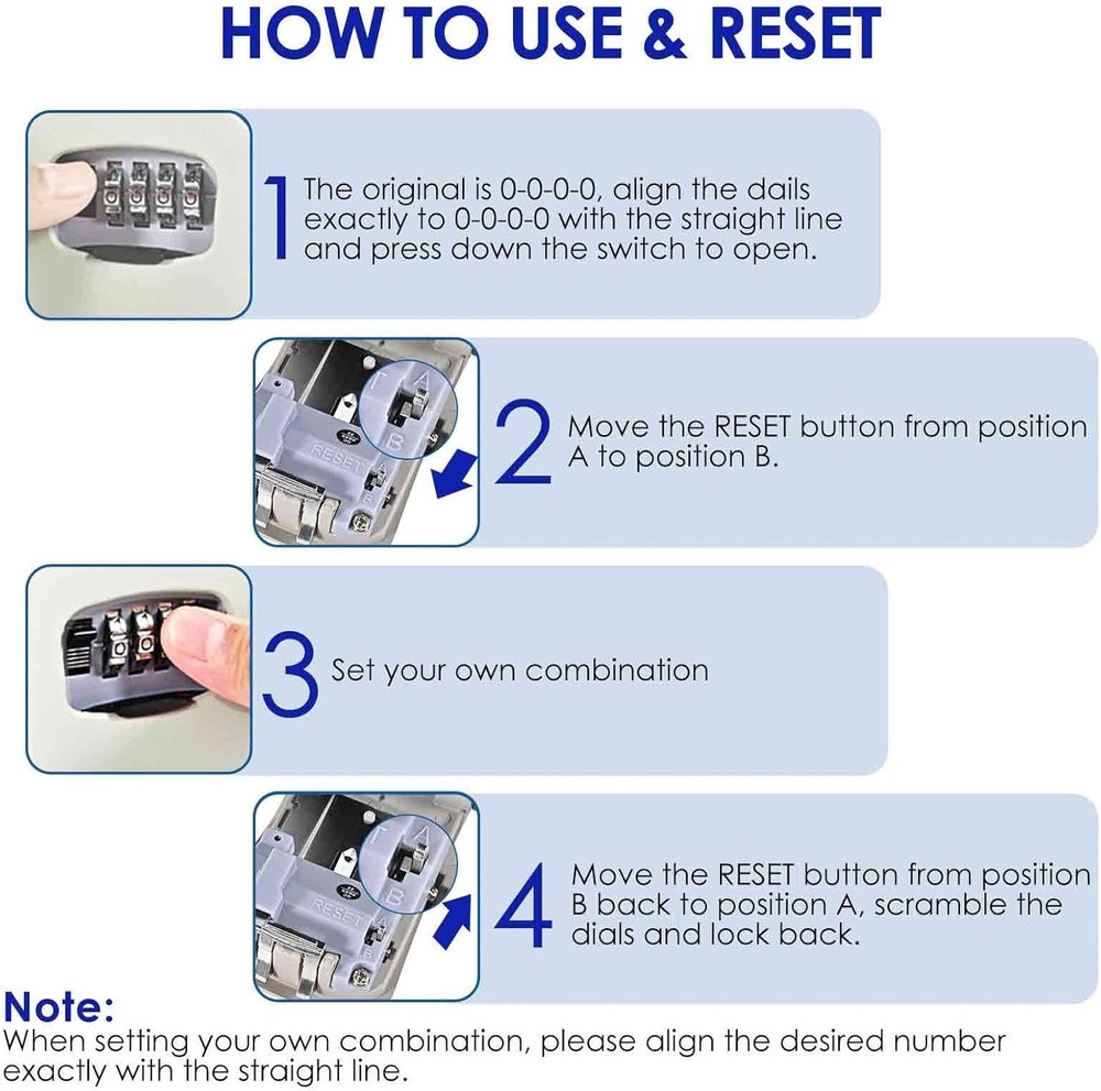 Key Lock Box, Waterproof Combination Lockbox Wall Mount 4 Digits, Resettable Key