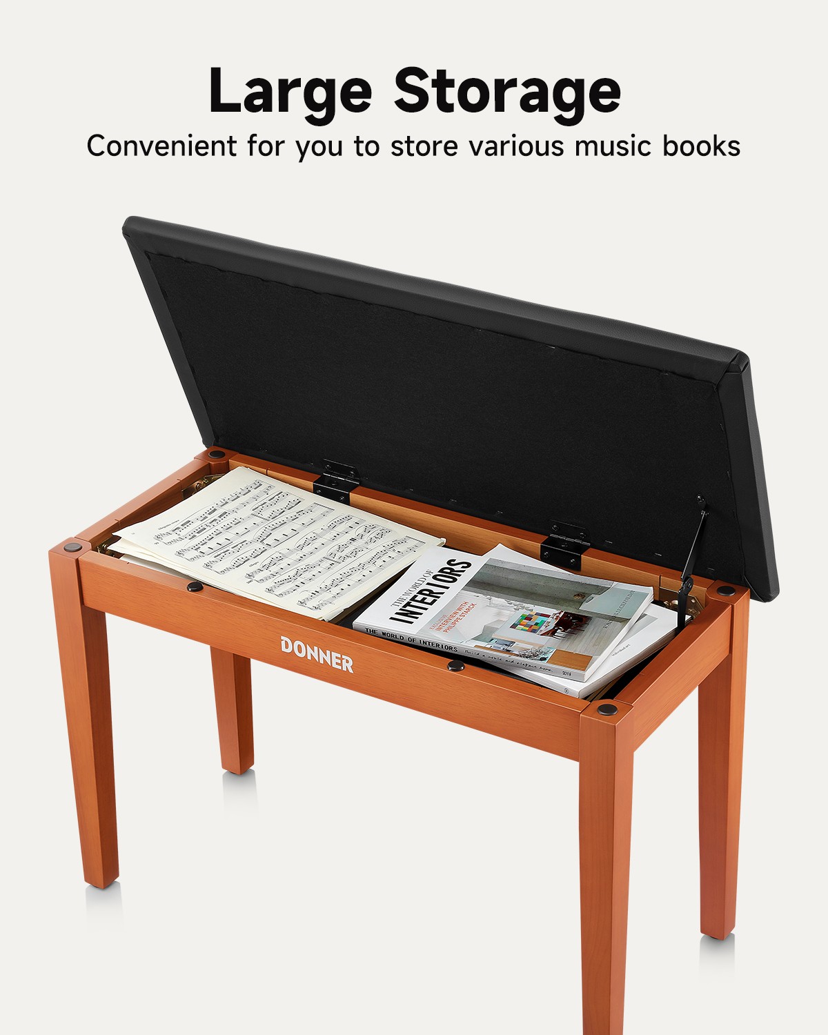 Donner Duet Piano Keyboard Bench with Storage Bookcase Solid Wooden Pad Cushion