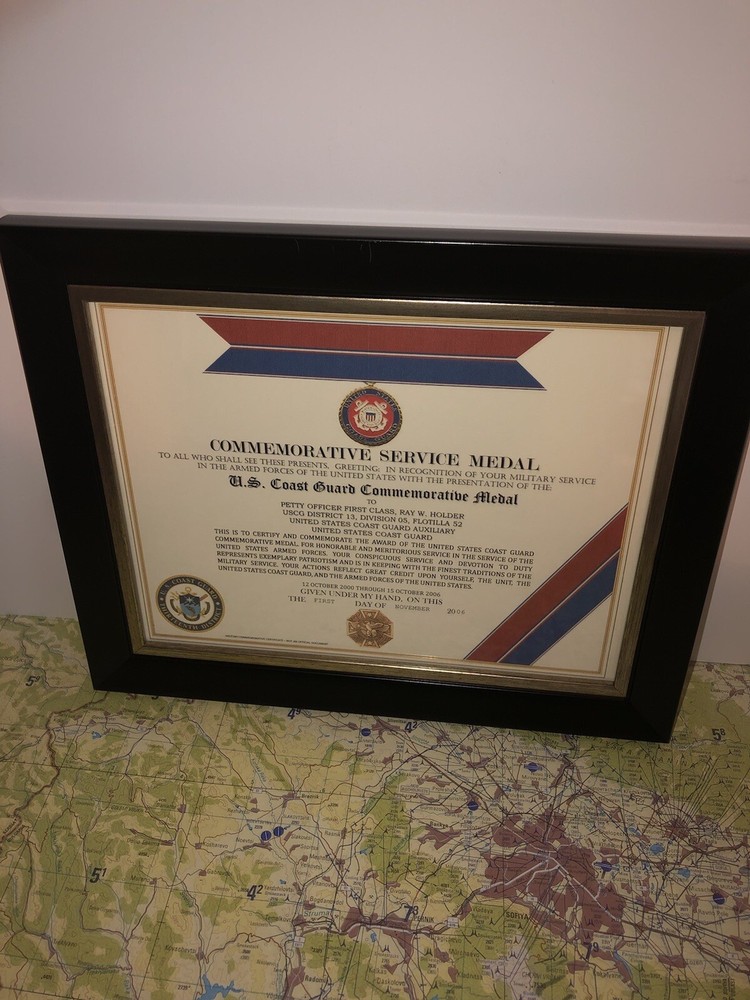 U.S. COAST GUARD COMMEMORATIVE MEDAL CERTIFICATE ~ Type 1