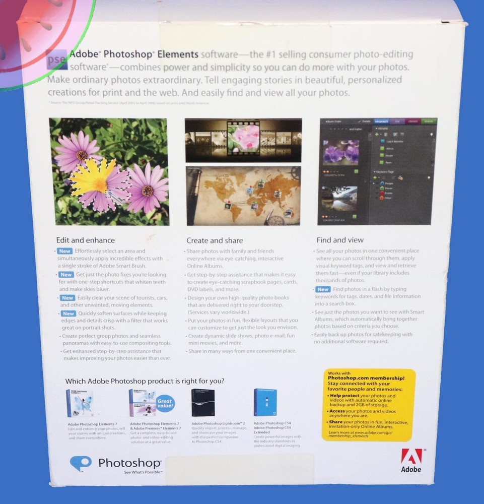Adobe PHOTOSHOP ELEMENTS 7 w/ Key & Bonus Scrapbook Training Software PC Windows