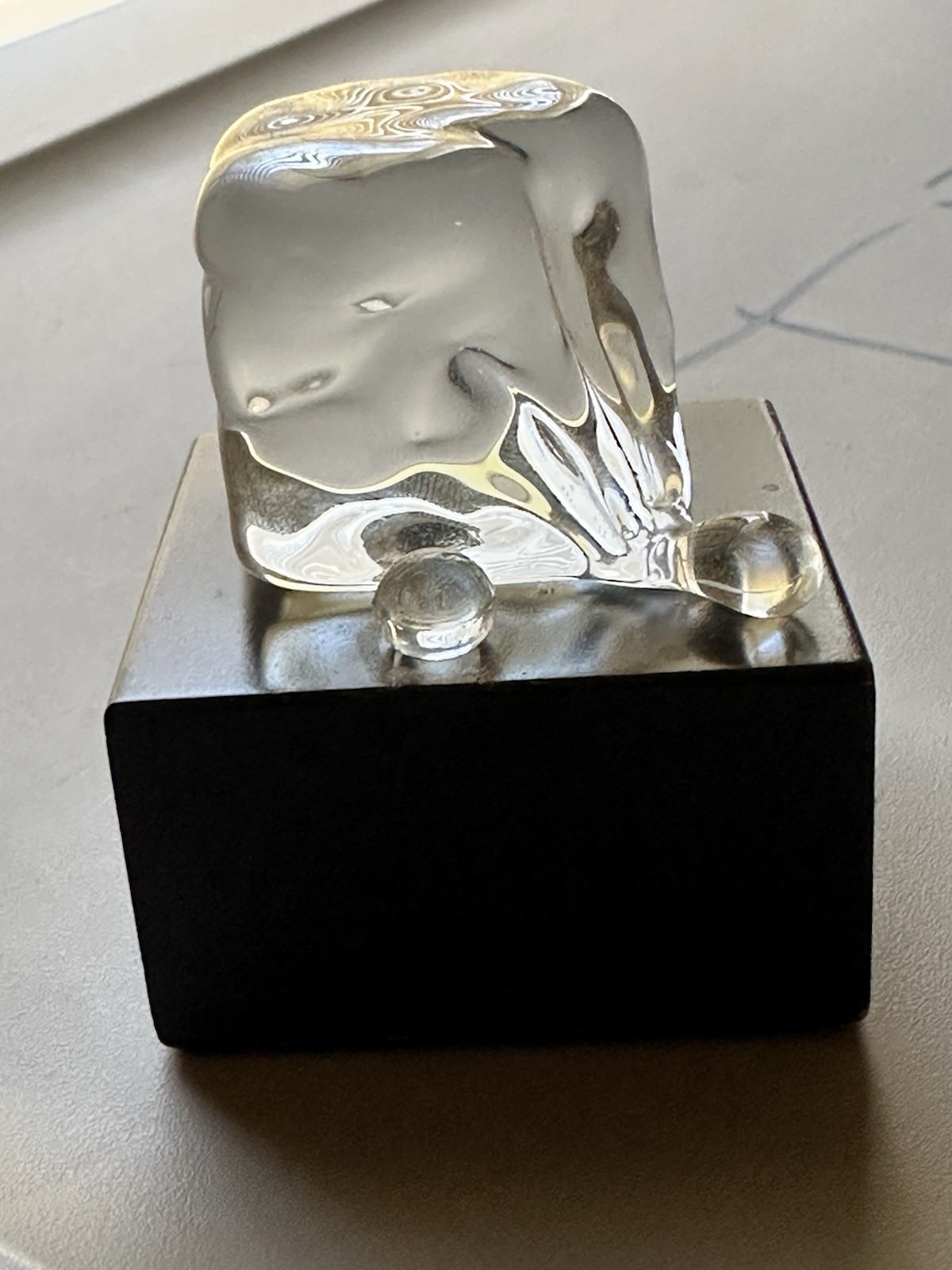 Hans Godo Frabel Studios Glass ICE CUBE Sculpture Paperweight Signed 1988 RARE