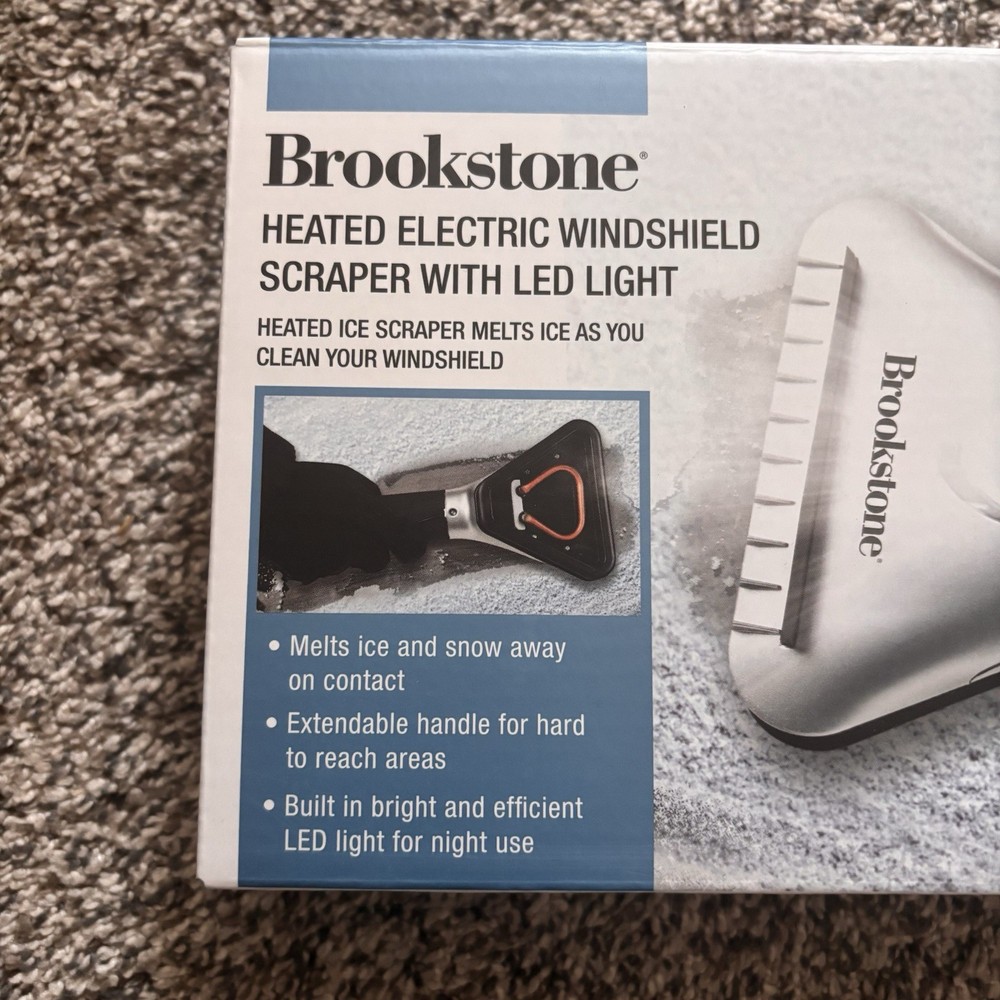 Brookstone Heated Electric Windshield Scraper With LED Light Melts Ice NIB