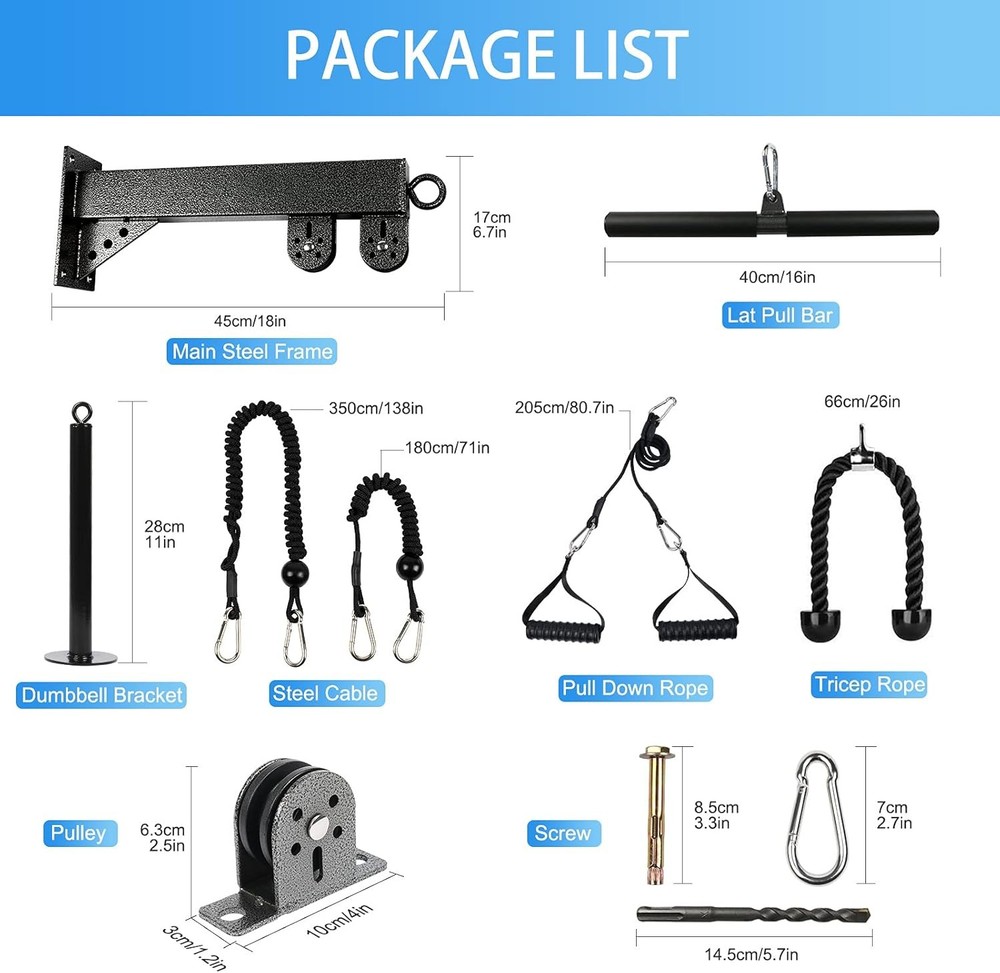 Home Gym Cable Pulley System - Lat Pulldown, Tricep Rope & Chest Fly Attachments